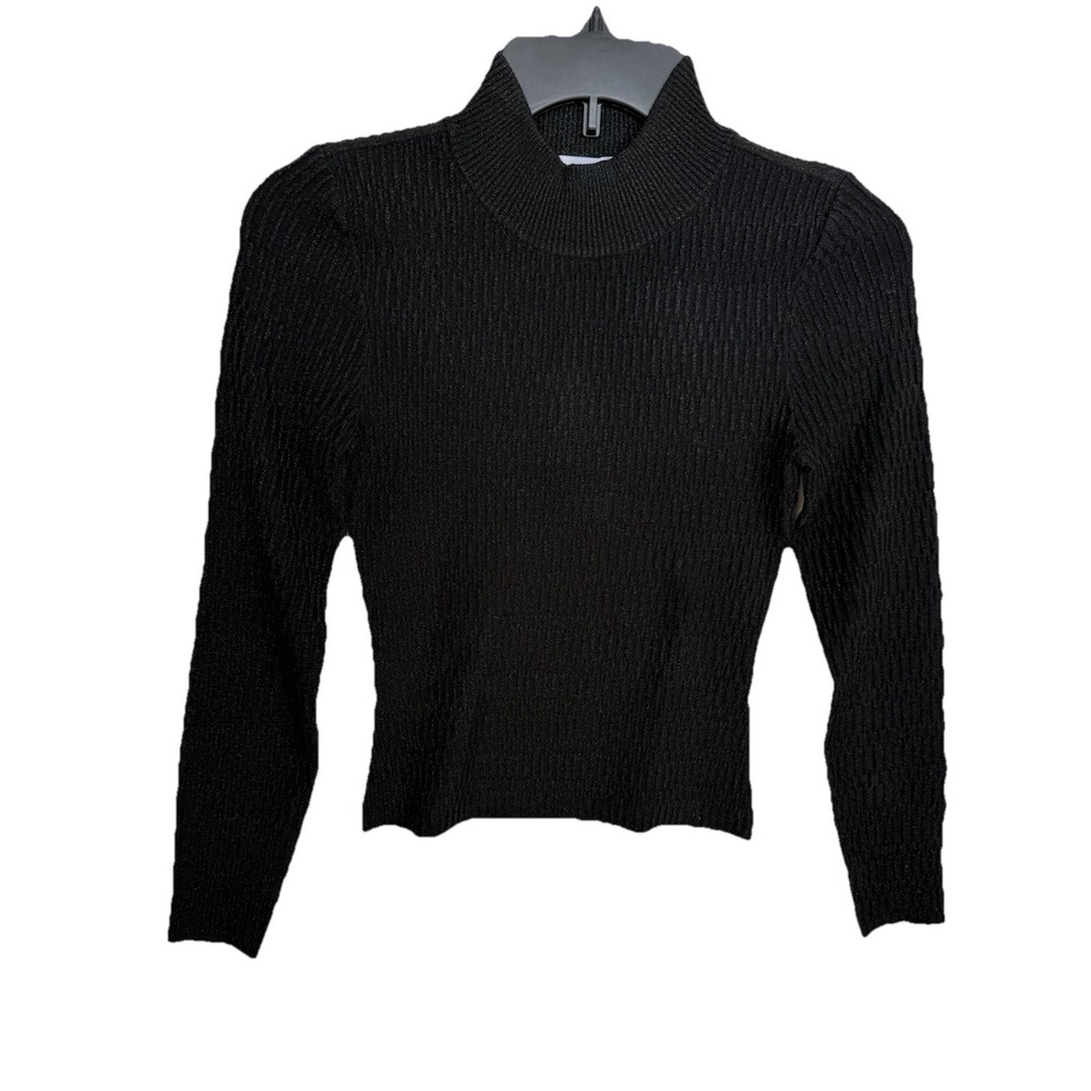 Veronica Beard Black Metallic Ribbed Long Sleeve Mock Neck Top Shirt Size XS - Picture 2 of 8